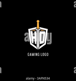Letter HD logo with shield and sword design inspiration vector graphic Stock Vector