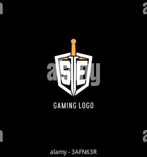 Letter SE logo with shield and sword design inspiration vector graphic Stock Vector