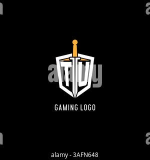 Letter TU logo with shield and sword design inspiration vector graphic Stock Vector