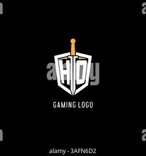 Letter HO logo with shield and sword design inspiration vector graphic Stock Vector