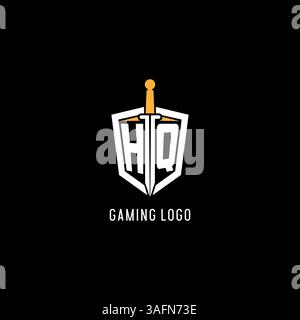 Letter HQ logo with shield and sword design inspiration vector graphic Stock Vector