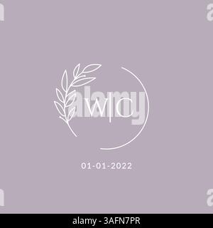 Initial monogram WC wedding logo with decorative floral frame vector graphic Stock Vector