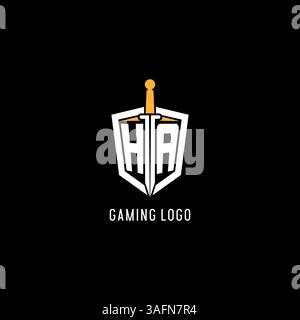 Letter HA logo with shield and sword design inspiration vector graphic Stock Vector