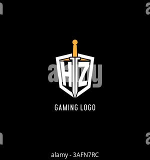 Letter HZ logo with shield and sword design inspiration vector graphic Stock Vector