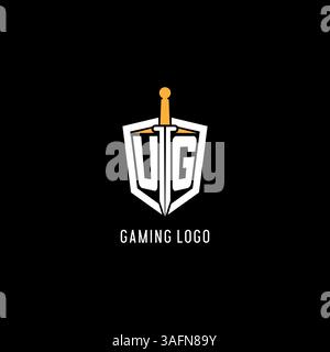 Letter UG logo with shield and sword design inspiration vector graphic Stock Vector