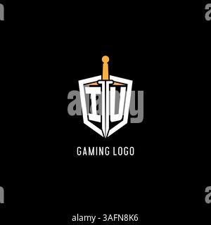 Letter IU logo with shield and sword design inspiration vector graphic Stock Vector