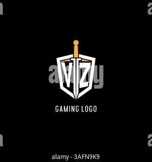 Letter VZ logo with shield and sword design inspiration vector graphic Stock Vector