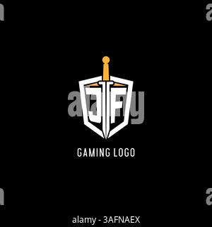 Letter JF logo with shield and sword design inspiration vector graphic Stock Vector