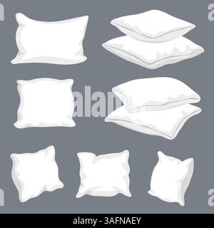 Set of white Pillows in flat cartoon style. Bed sleep cushions. Vector pillow illustration Stock Vector