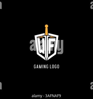 Letter WF logo with shield and sword design inspiration vector graphic Stock Vector