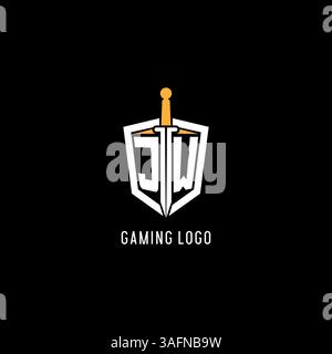 Letter JW logo with shield and sword design inspiration vector graphic Stock Vector