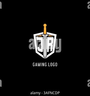 Letter JR logo with shield and sword design inspiration vector graphic Stock Vector