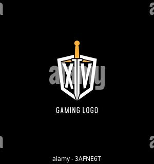 Letter XV logo with shield and sword design inspiration vector graphic Stock Vector