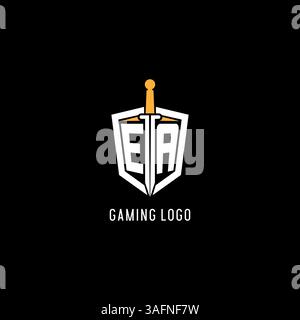 Letter EA logo with shield and sword design inspiration vector graphic Stock Vector