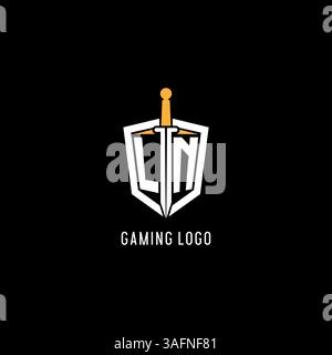 Letter LN logo with shield and sword design inspiration vector graphic Stock Vector