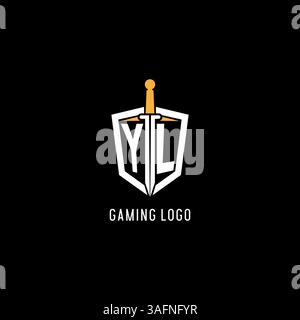 Letter YL logo with shield and sword design inspiration vector graphic Stock Vector