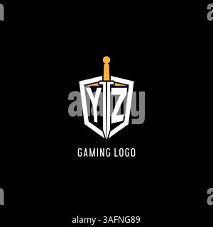 Letter YZ logo with shield and sword design inspiration vector graphic Stock Vector
