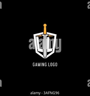 Letter LL logo with shield and sword design inspiration vector graphic Stock Vector