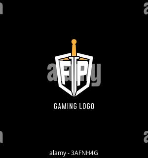Letter FP logo with shield and sword design inspiration vector graphic Stock Vector
