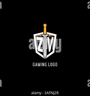 Letter ZV logo with shield and sword design inspiration vector graphic Stock Vector