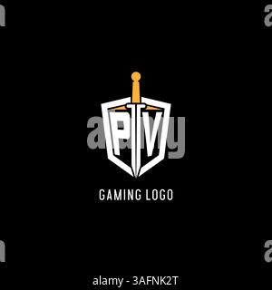 Letter PV logo with shield and sword design inspiration vector graphic Stock Vector
