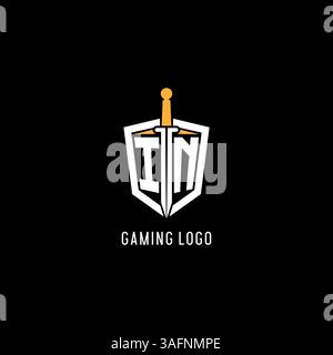 Letter IN logo with shield and sword design inspiration vector graphic Stock Vector