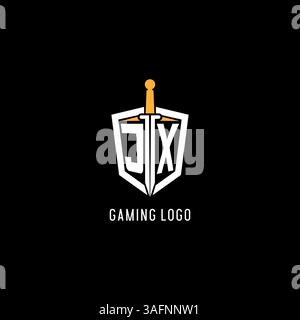 Letter JX logo with shield and sword design inspiration vector graphic Stock Vector