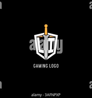 Letter LI logo with shield and sword design inspiration vector graphic Stock Vector