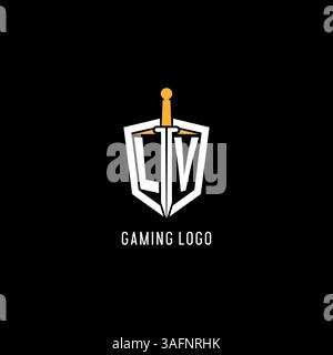 Letter LV logo with shield and sword design inspiration vector graphic Stock Vector