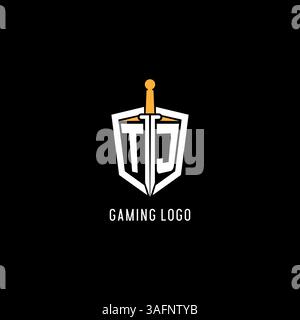 Letter TJ logo with shield and sword design inspiration vector graphic Stock Vector