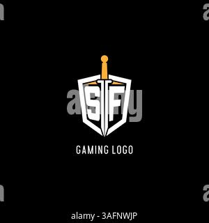 Letter SF logo with shield and sword design inspiration vector graphic Stock Vector
