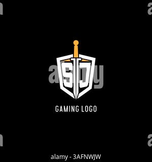 Letter SJ logo with shield and sword design inspiration vector graphic Stock Vector