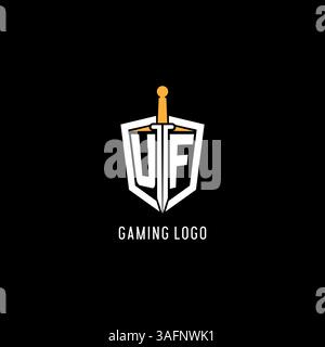 Letter UF logo with shield and sword design inspiration vector graphic Stock Vector