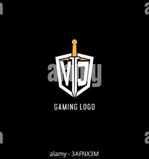 Letter VJ logo with shield and sword design inspiration vector graphic Stock Vector