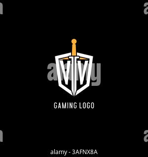 Letter VV logo with shield and sword design inspiration vector graphic Stock Vector