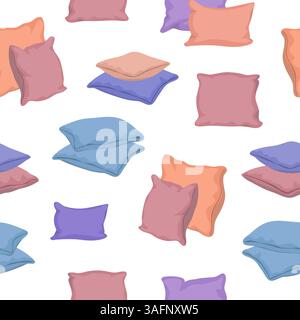 Pillows seamless pattern. Colorul bed sleep cushions vector illustration in flat cartoon style Stock Vector