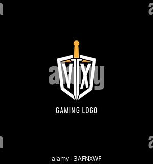 Letter VX logo with shield and sword design inspiration vector graphic Stock Vector