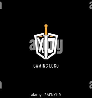 Letter XJ logo with shield and sword design inspiration vector graphic Stock Vector