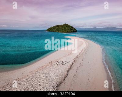 Aerial view of the white sandbar surrounded by turquoise water with ...