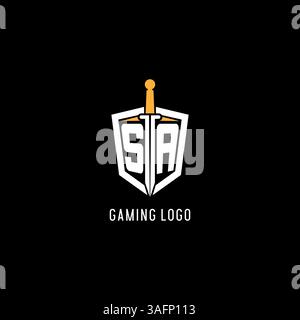 Letter SA logo with shield and sword design inspiration vector graphic Stock Vector