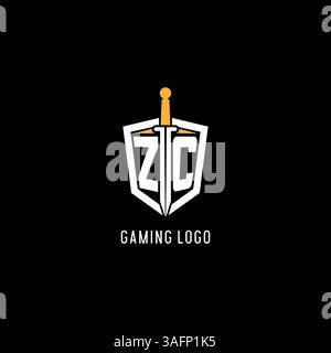 Letter ZC logo with shield and sword design inspiration vector graphic Stock Vector