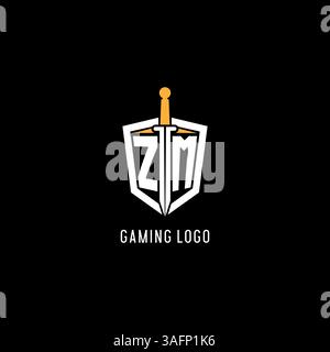 Letter ZM logo with shield and sword design inspiration vector graphic Stock Vector