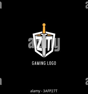 Letter ZT logo with shield and sword design inspiration vector graphic Stock Vector