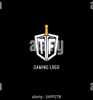 Letter TF logo with shield and sword design inspiration vector graphic Stock Vector
