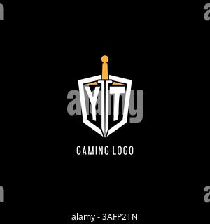 Letter YT logo with shield and sword design inspiration vector graphic Stock Vector