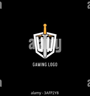 Letter UW logo with shield and sword design inspiration vector graphic Stock Vector