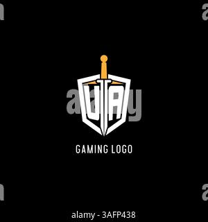 Letter UA logo with shield and sword design inspiration vector graphic Stock Vector