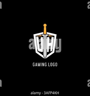 Letter UH logo with shield and sword design inspiration vector graphic Stock Vector