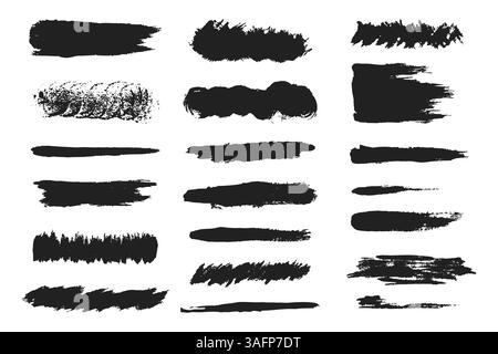 Collection of grunge paint brush strokes in various shapes and textures Stock Vector
