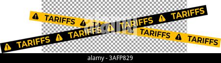 Tariff Warning Tape Set in Yellow and Black with Exclamation Icons. Transparent Background for Economic Crisis, Import Tax, and Trade Restriction Stock Vector